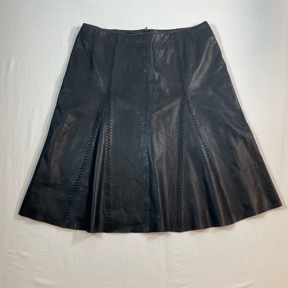 Margaret Godfrey Black Leather Skirt size 10, vintage Leather Skirt